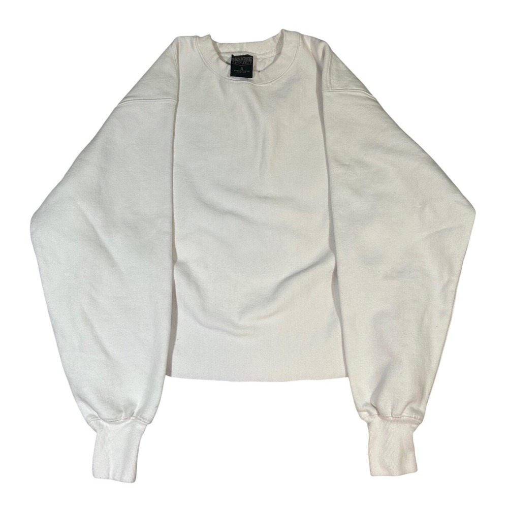 Vintage Basic Crewneck‎ Sweatshirt White Oversized Cropped Long Sleeve Size S